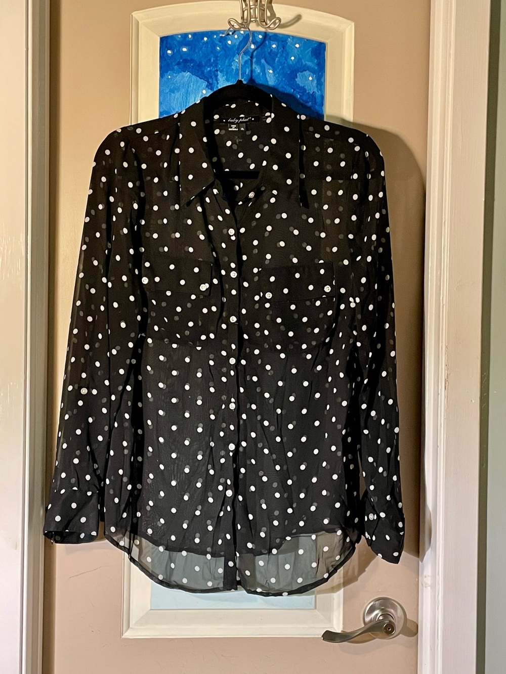 Black and White Polka Dot Button-Down Blouse